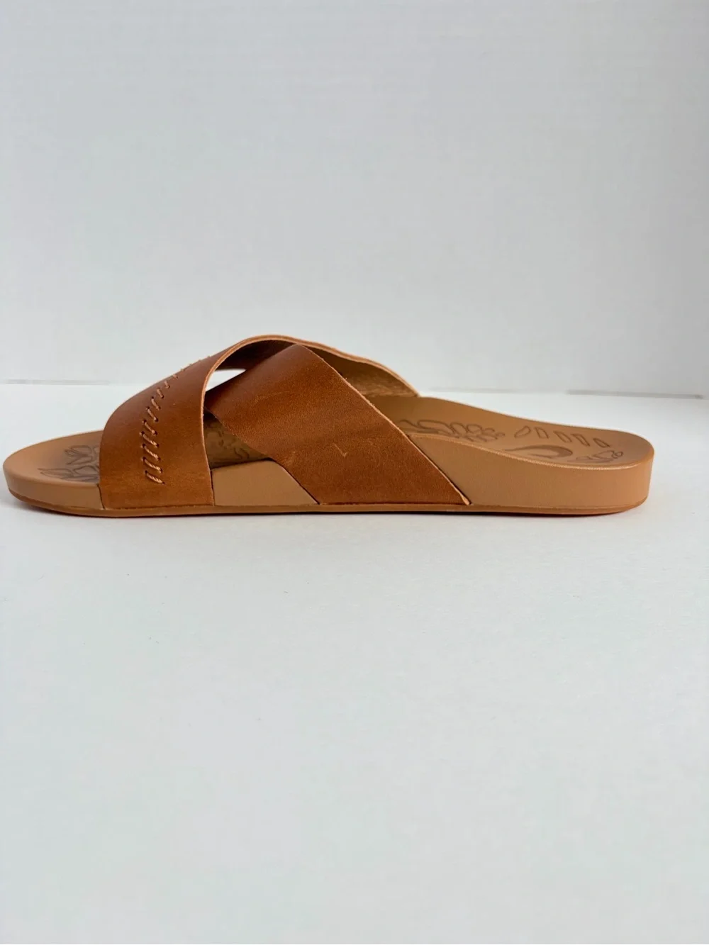 OluKai Kipea Olu Slide Sandals Cross Strap Shoes Cushioned Leather Brown Size 9 - Picture 6 of 15